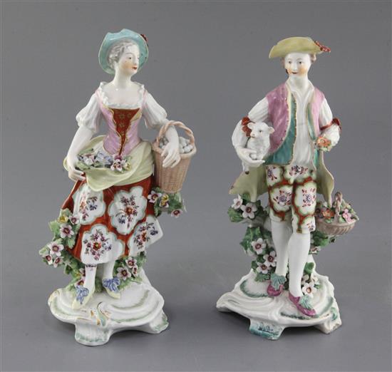 A pair of Derby pastoral figures, c. 1760, h. 22.5cm, small losses